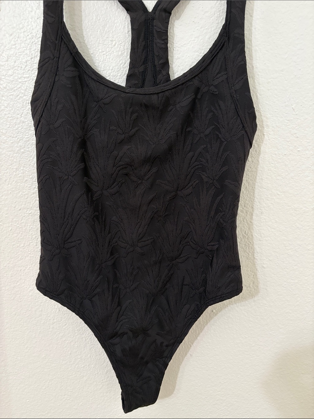 TWENTY MONTREAL 3D Floral Print Black Thong Razerback Swimsuit